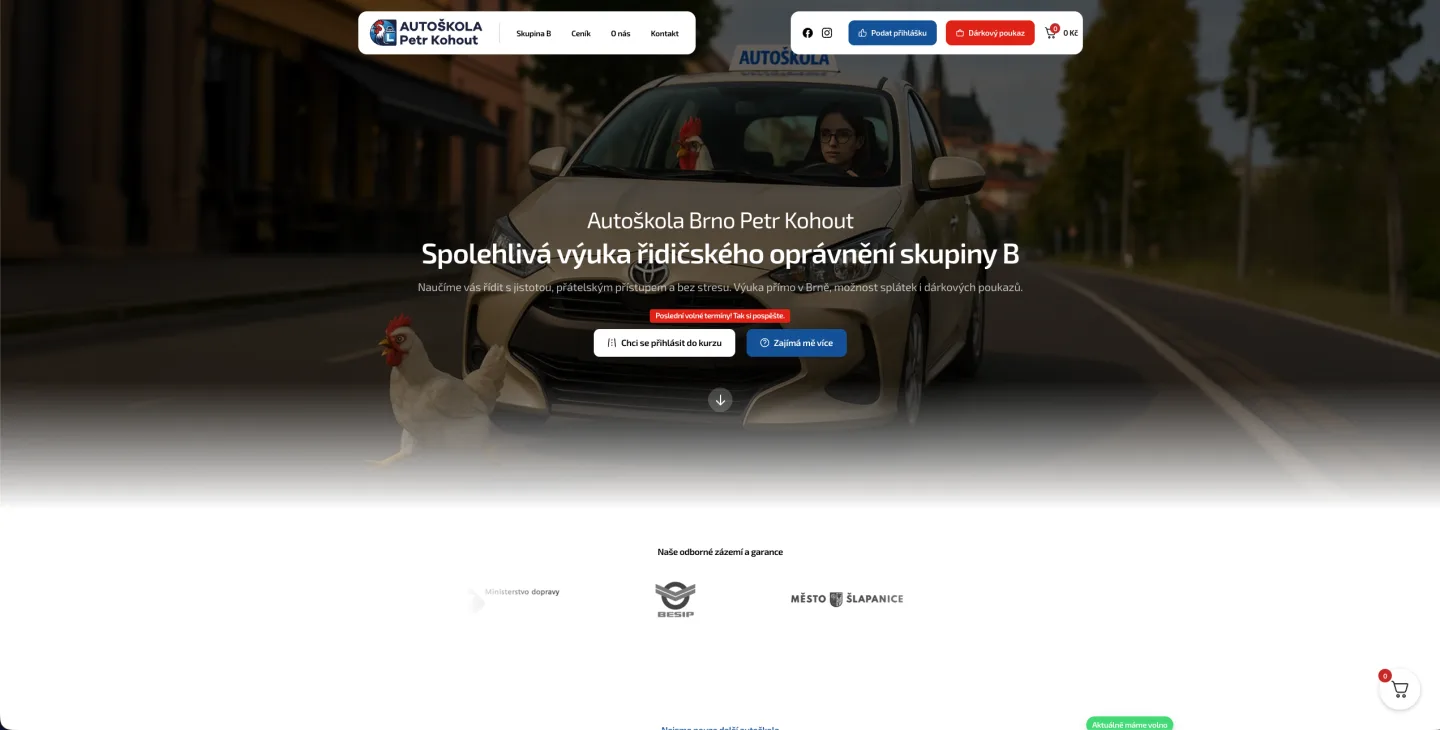 Screenshot webu Autoškola Kohout