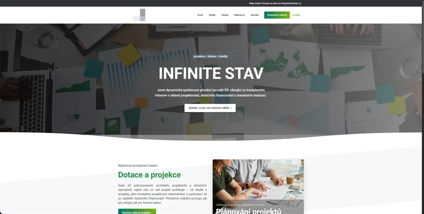 Screenshot webu Infinite Stav