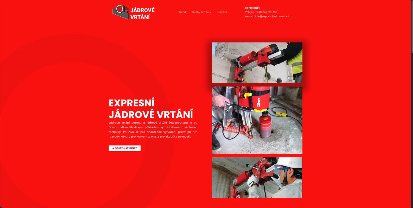 Screenshot webu Jádrové Vrtání