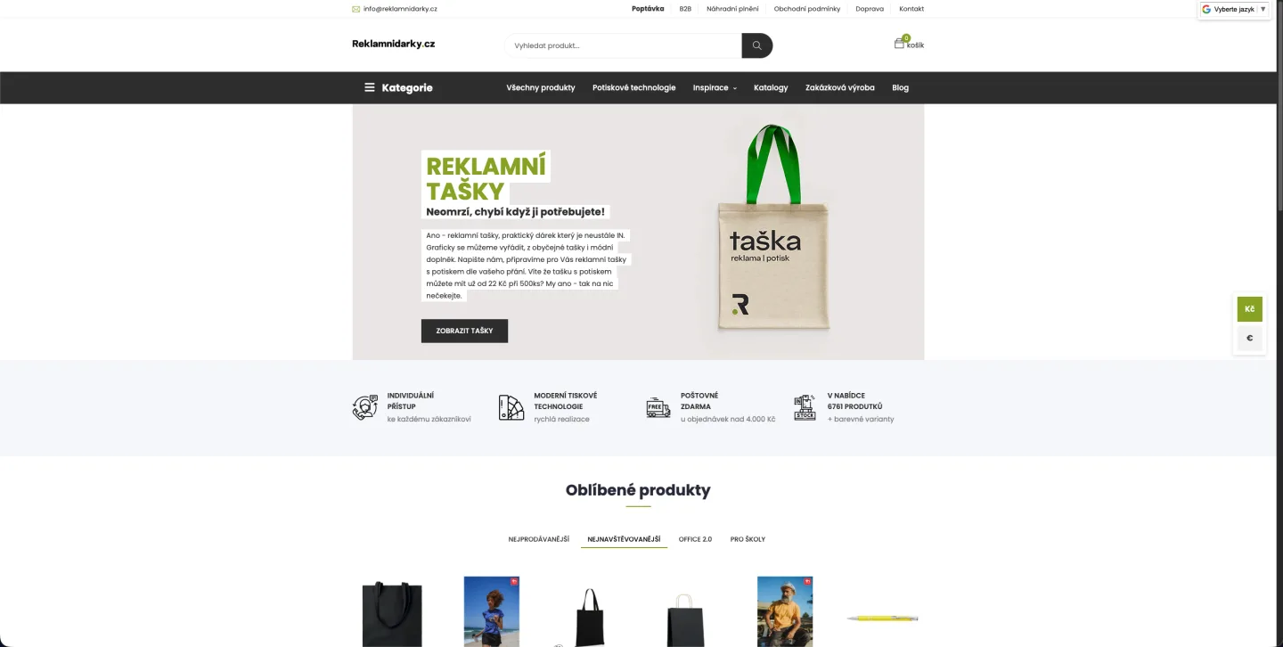 Screenshot webu Reklamní Dárky